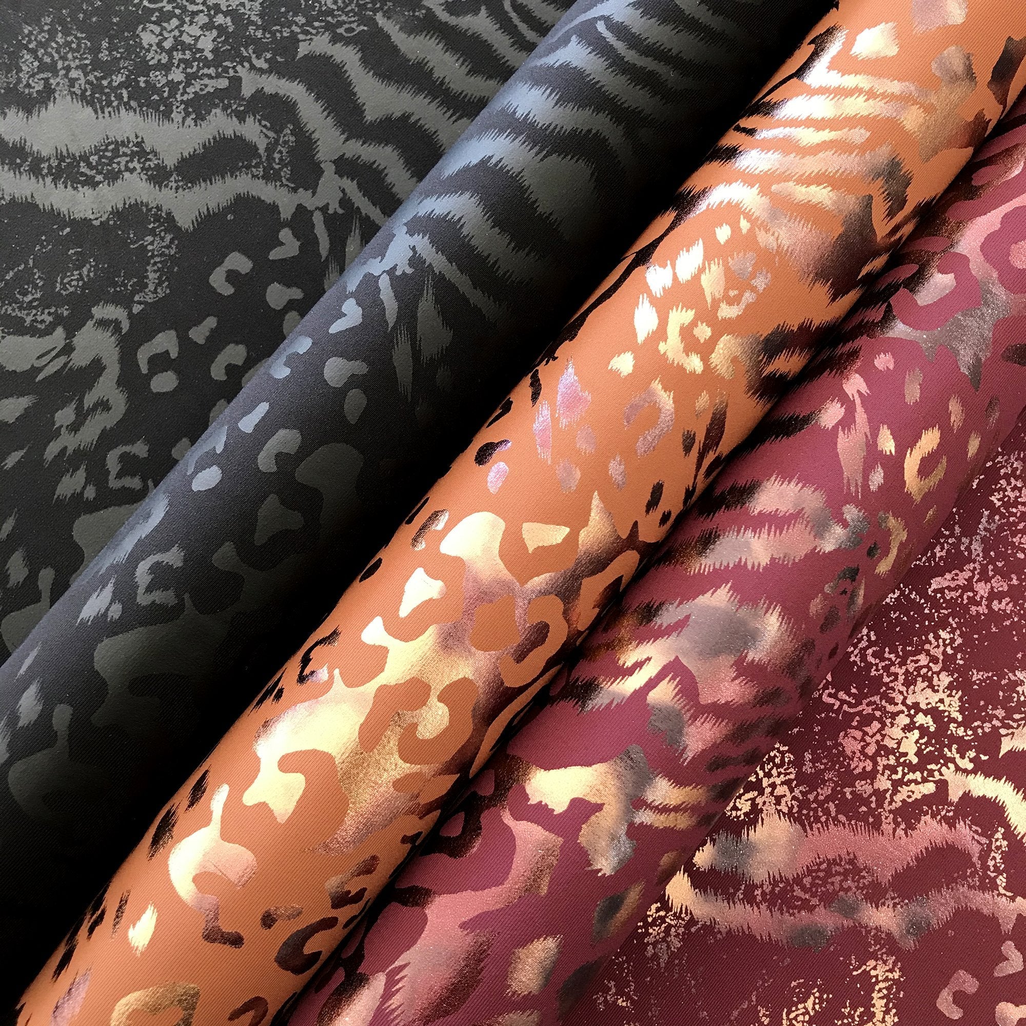 Jungle Patch Foil Printed Superflex Heavy Compression Spandex Fabric | Blue Moon Fabrics