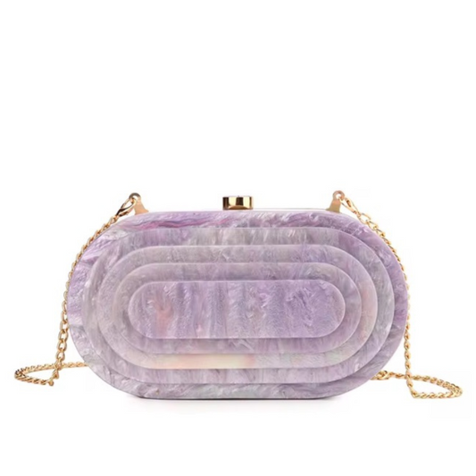 Art Deco Acrylic Oval Clutch Handbag - Lilac