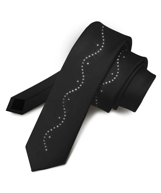 Vittorio Farina Men's Satin Skinny Necktie with Rhinestones