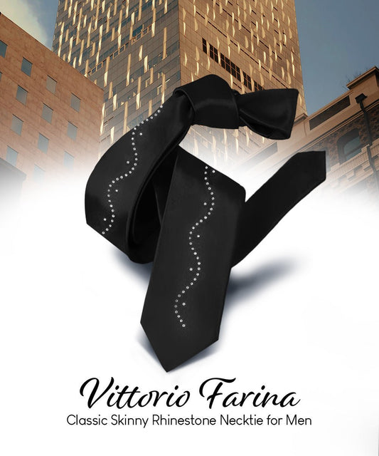 Vittorio Farina Men's Satin Skinny Necktie with Rhinestones