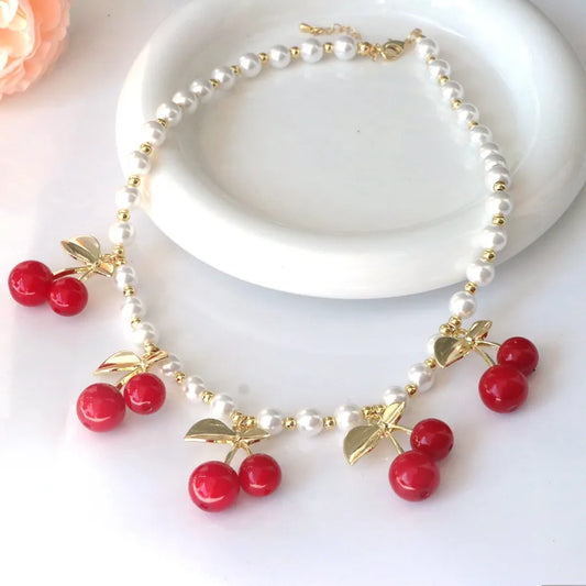 Cherry Bombshell Pearl Necklace