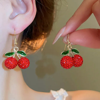 "Cherry Bombshell" Rhinestone Dangle Earrings