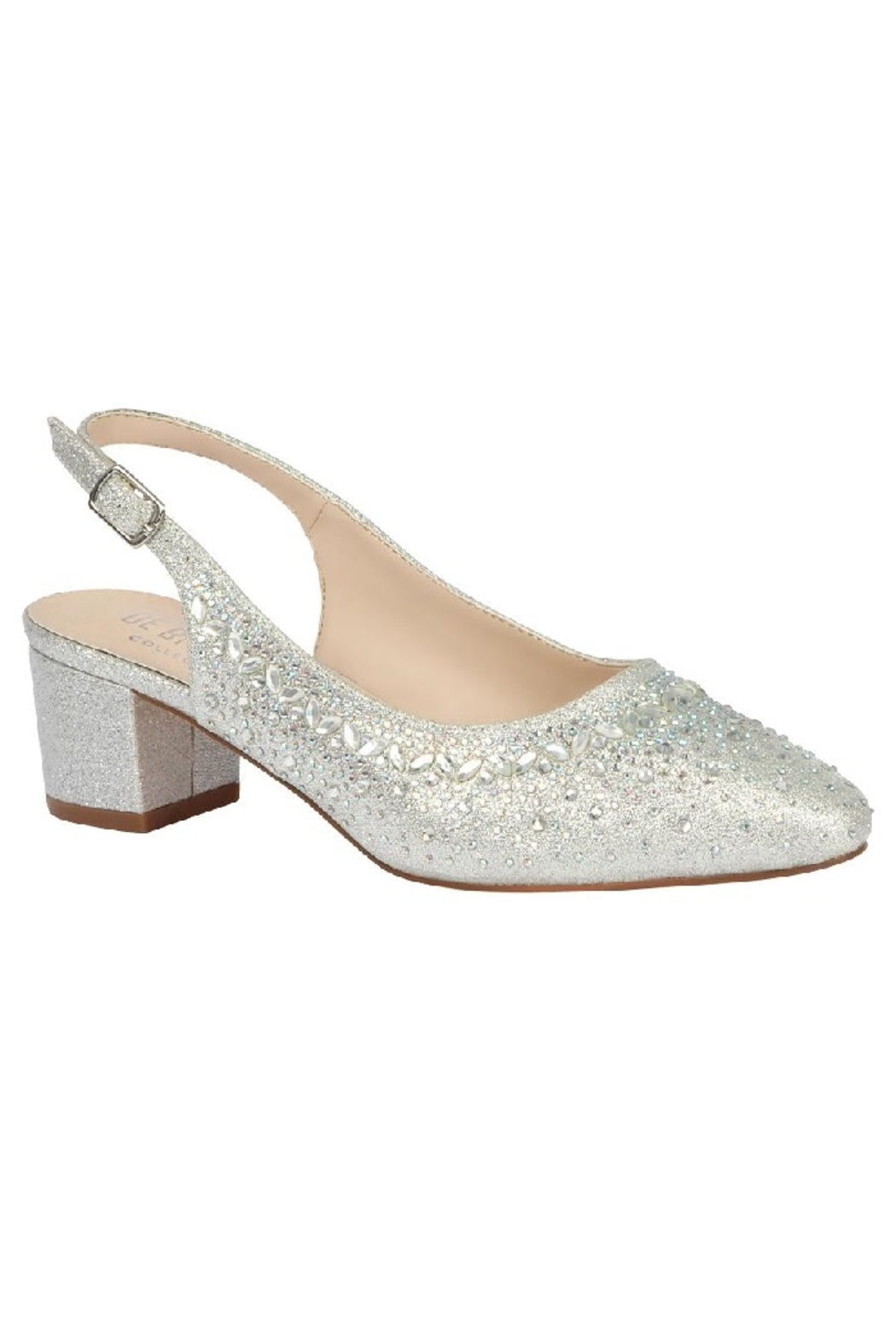Silver Glitter Low Block Heels
