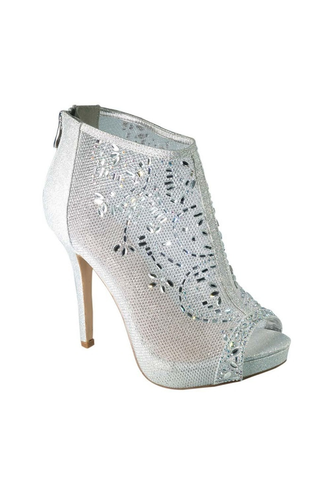 Silver Glitter Mesh Open Toe Heels
