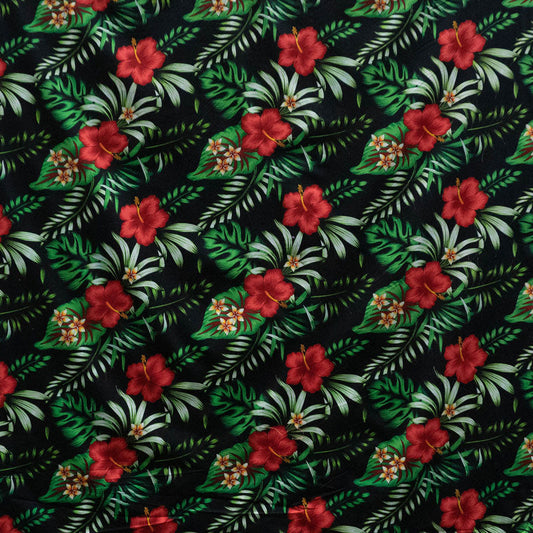 Hibiscus Plumeria Tropical Leaves All Over Design Cotton Fabric | Islands Fabric