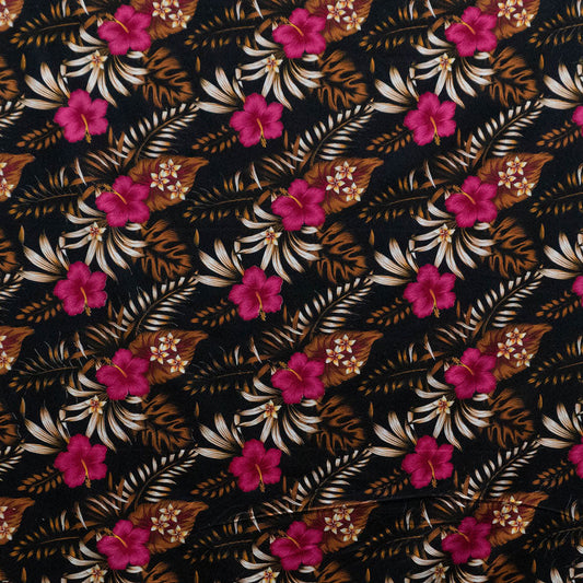 Hibiscus Plumeria Tropical Leaves All Over Design Cotton Fabric | Islands Fabric