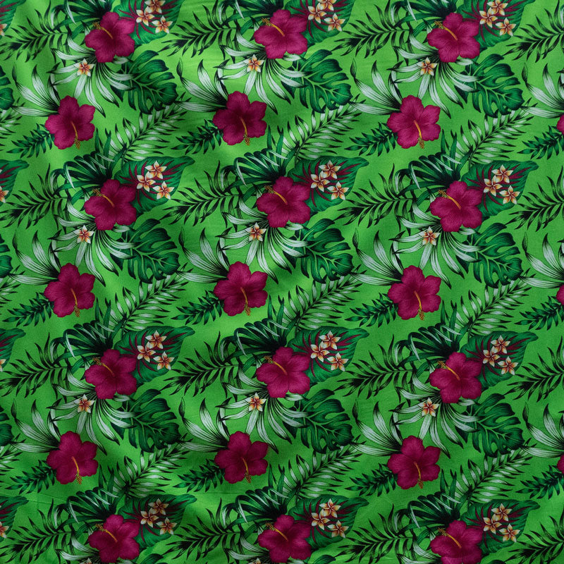 Hibiscus Plumeria Tropical Leaves All Over Design Cotton Fabric | Islands Fabric