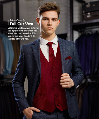 Vittorio Farina Men's Woven Paisley Vest, Necktie, Bow Tie and Pocket Square Set (Black Back)