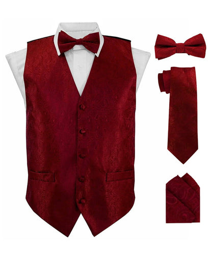 Vittorio Farina Men's Woven Paisley Vest, Necktie, Bow Tie and Pocket Square Set (Black Back)