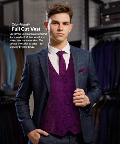 Vittorio Farina Men's Woven Paisley Vest, Necktie, Bow Tie and Pocket Square Set (Black Back)