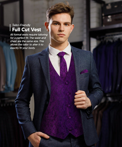 Vittorio Farina Men's Woven Paisley Vest, Necktie, Bow Tie and Pocket Square Set (Black Back)