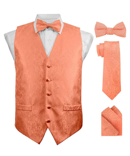 Vittorio Farina Men's Woven Paisley Vest, Necktie, Bow Tie and Pocket Square Set (Black Back)