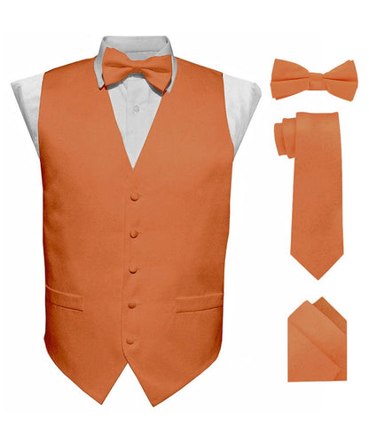 Vittorio Farina Men's Satin Vest, Necktie, Bow Tie and Pocket Square Set (Black Back)