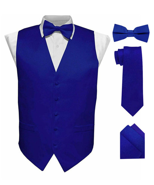 Vittorio Farina Men's Satin Vest, Necktie, Bow Tie and Pocket Square Set (Black Back)