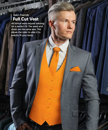 Vittorio Farina Men's Satin Vest, Necktie, Bow Tie and Pocket Square Set (White Back)